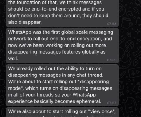 WhatsApp, ‘Kaybolan Modu’, ‘Bir Kez Görüntüle’ özelliklerini onayladı